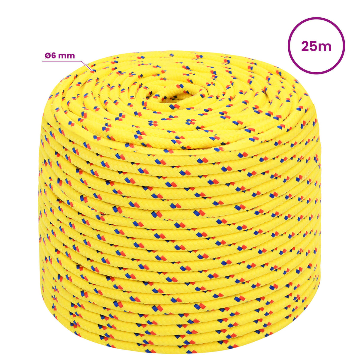 Multipurpose Utility Rope 6 mm 25 m Yellow PP 240 kg Max Load