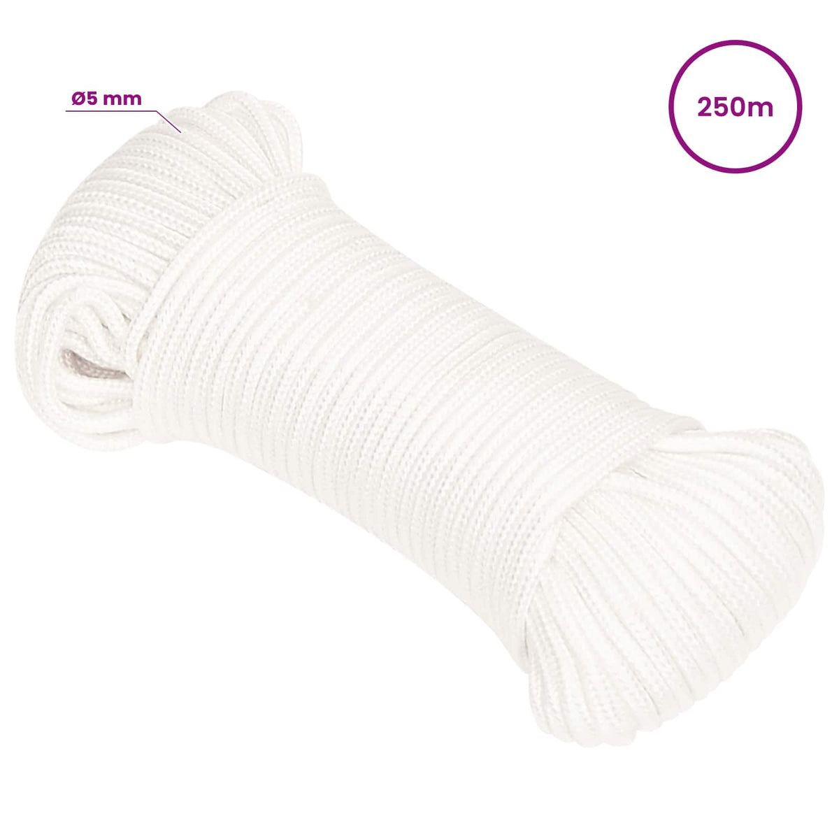 Multipurpose Utility Rope 5 mm 250 m White PP 150 kg Max Load