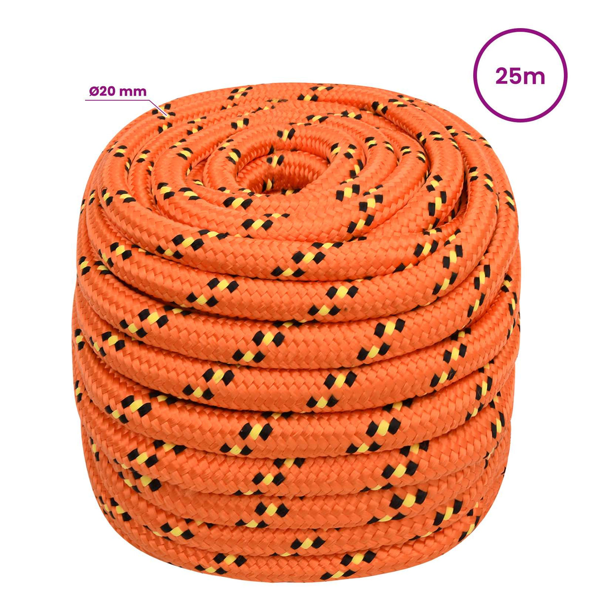 Multipurpose Utility Rope 20 mm 25 m Orange PP 2400 kg Max Load
