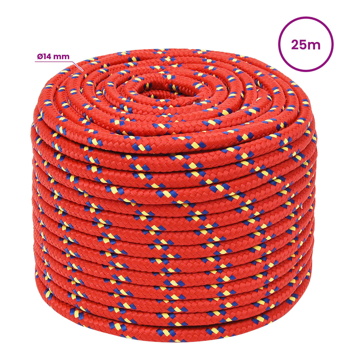 Multipurpose Utility Rope 14 mm 25 m Red PP 1275 kg Max Load