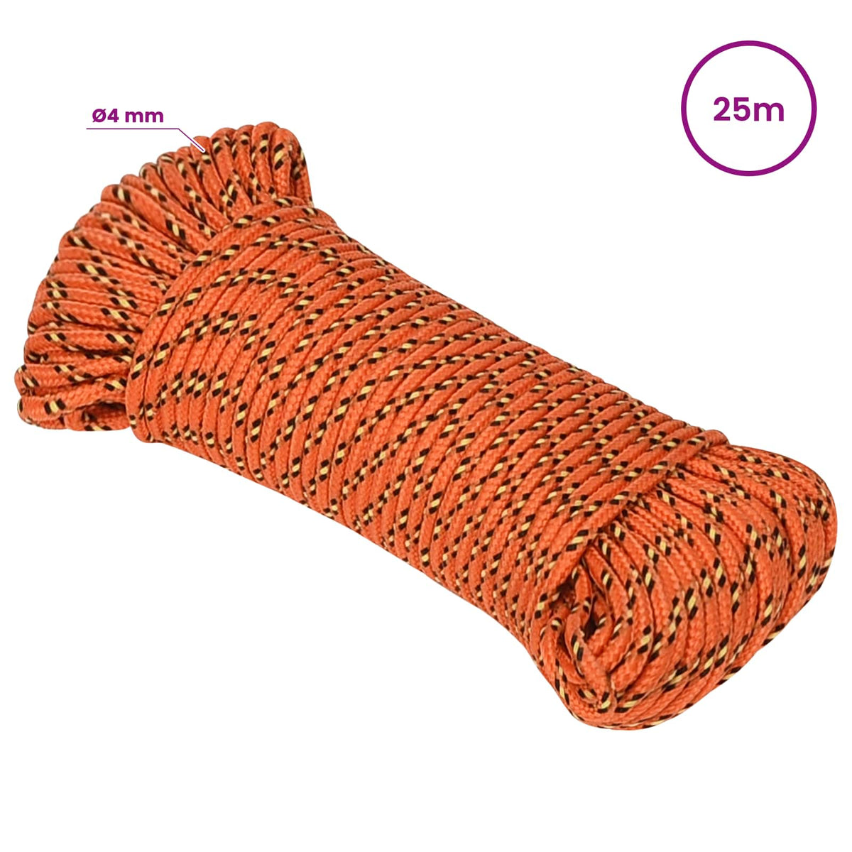 Multipurpose Utility Rope 4 mm 25 m Orange PP 105 kg Max Load