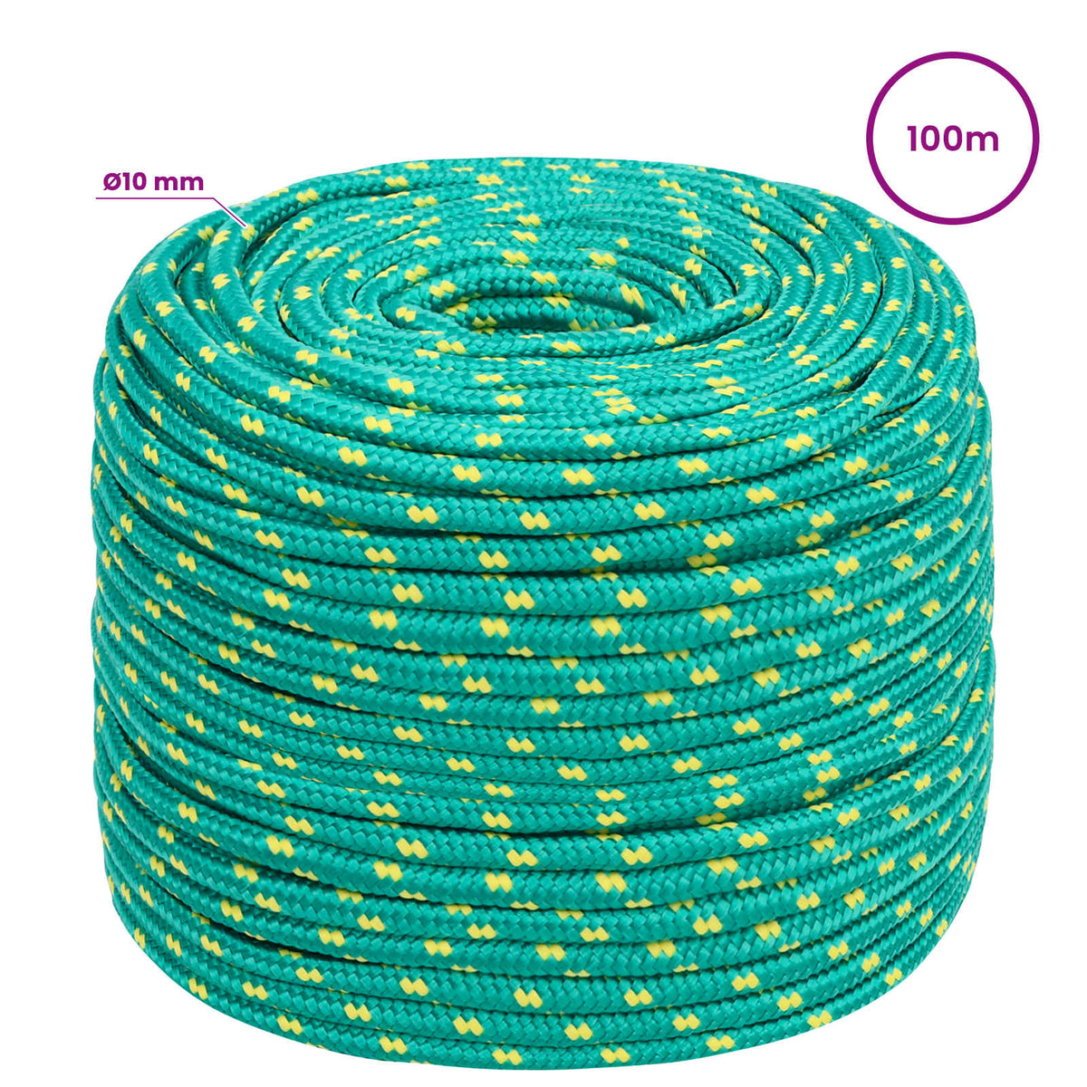 Multipurpose Utility Rope 10 mm 100 m Green PP 645 kg Max Load