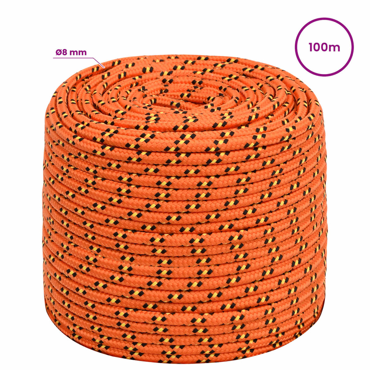 Multipurpose Utility Rope 8 mm 100 m Orange PP 420 kg Max Load