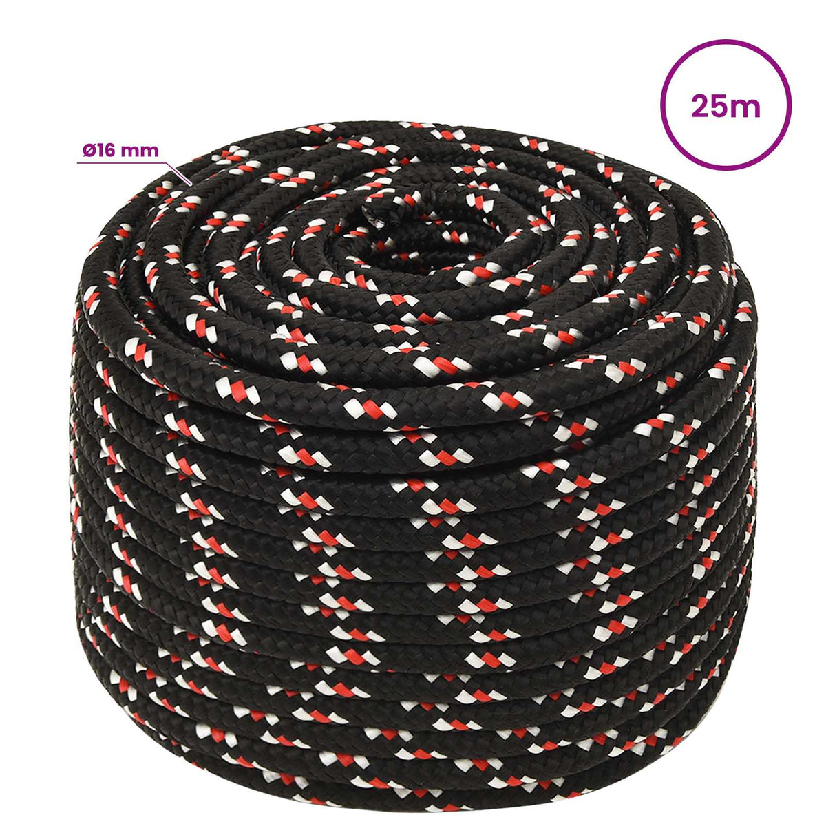 Multipurpose Utility Rope 16 mm 25 m Black and Red PP
