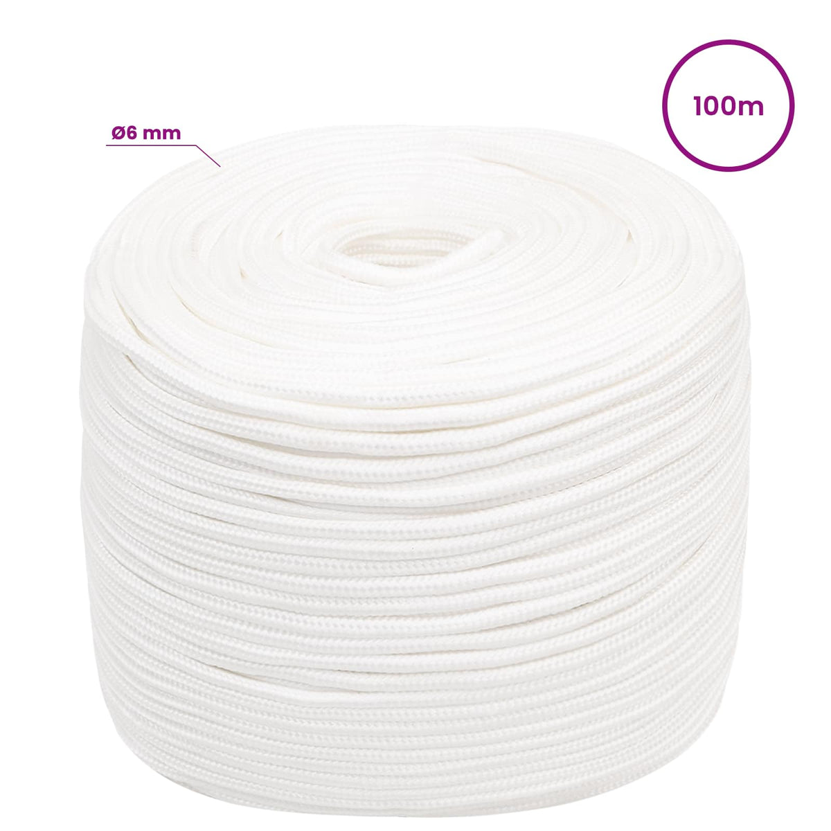 Multipurpose Utility Rope 6 mm 100 m White PP 240 kg Max Load