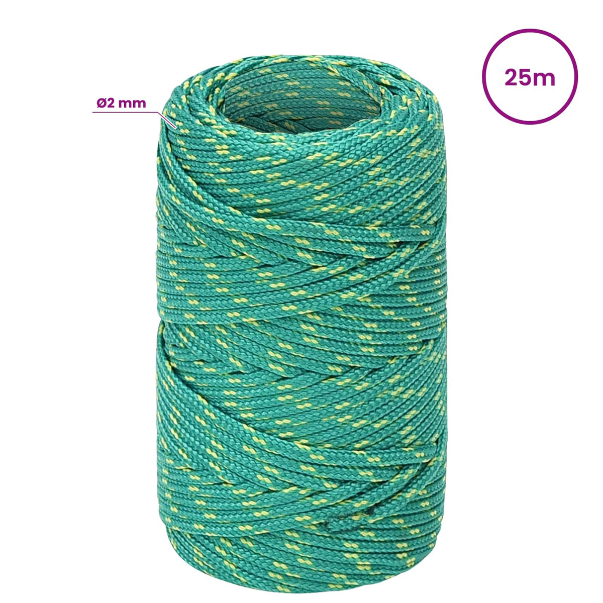 Multipurpose Utility Rope 2 mm 25 m Green PP 27 kg Max Load