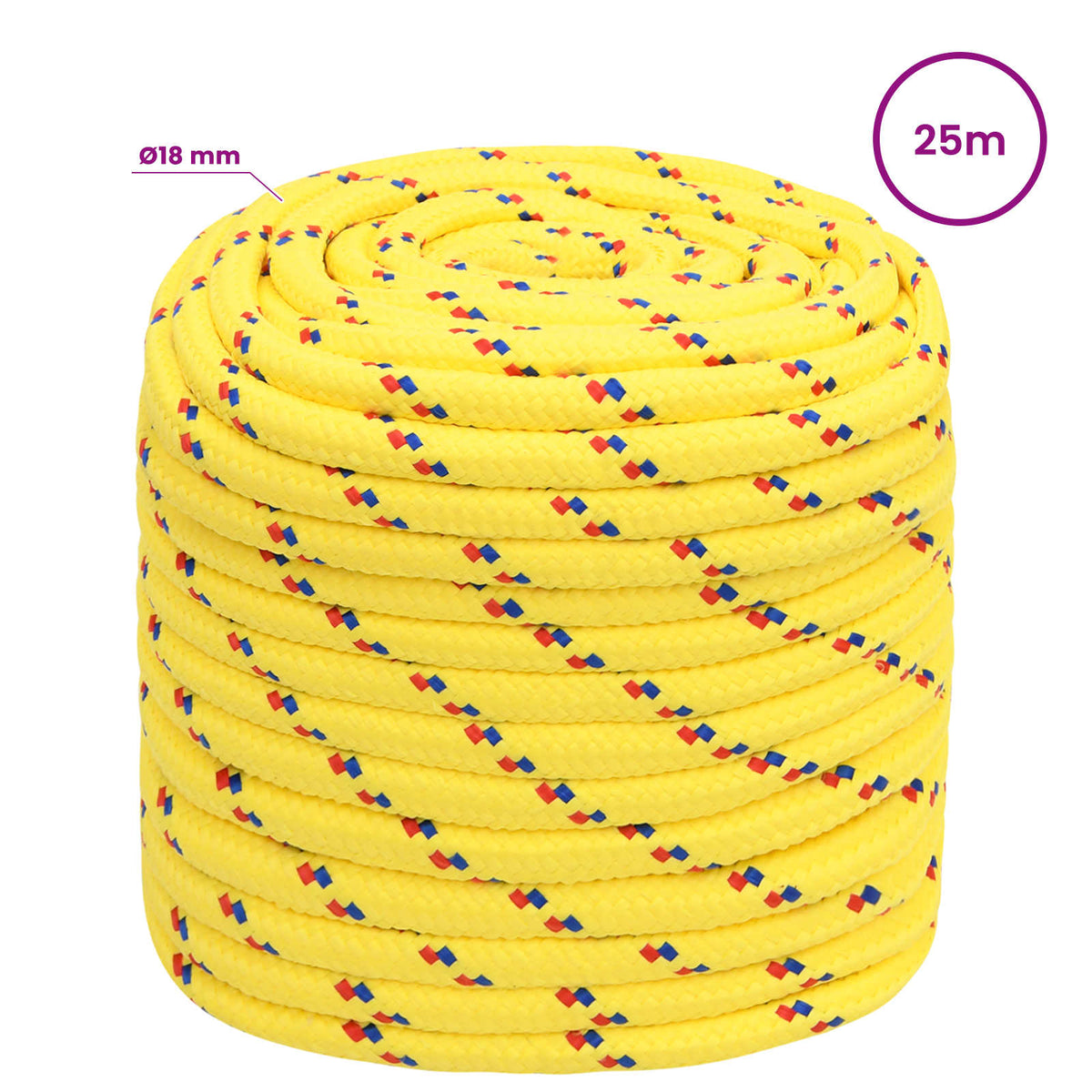 Multipurpose Utility Rope 18 mm 25 m Yellow PP 1995 kg Max Load