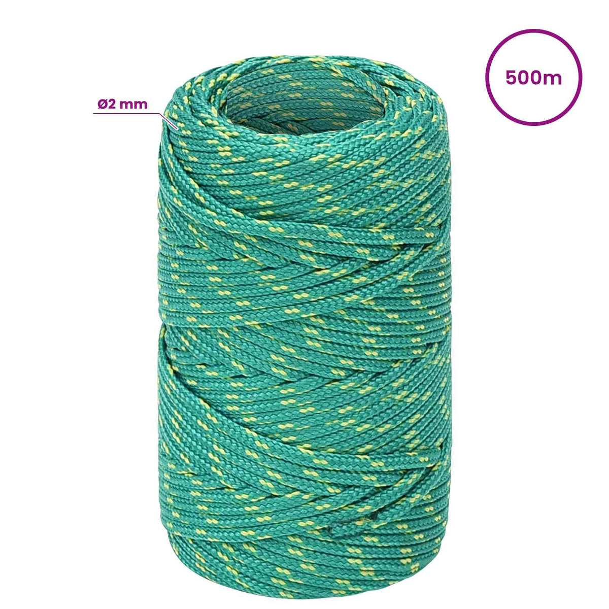 Multipurpose Utility Rope 2 mm 500 m Green PP 27 kg Max Load
