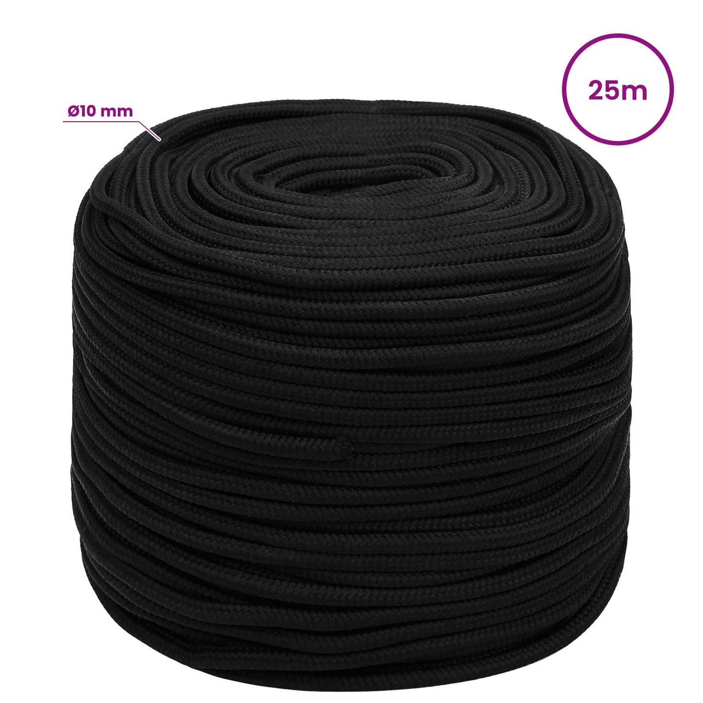 Multipurpose Utility Rope 10 mm 25 m Black Polyester