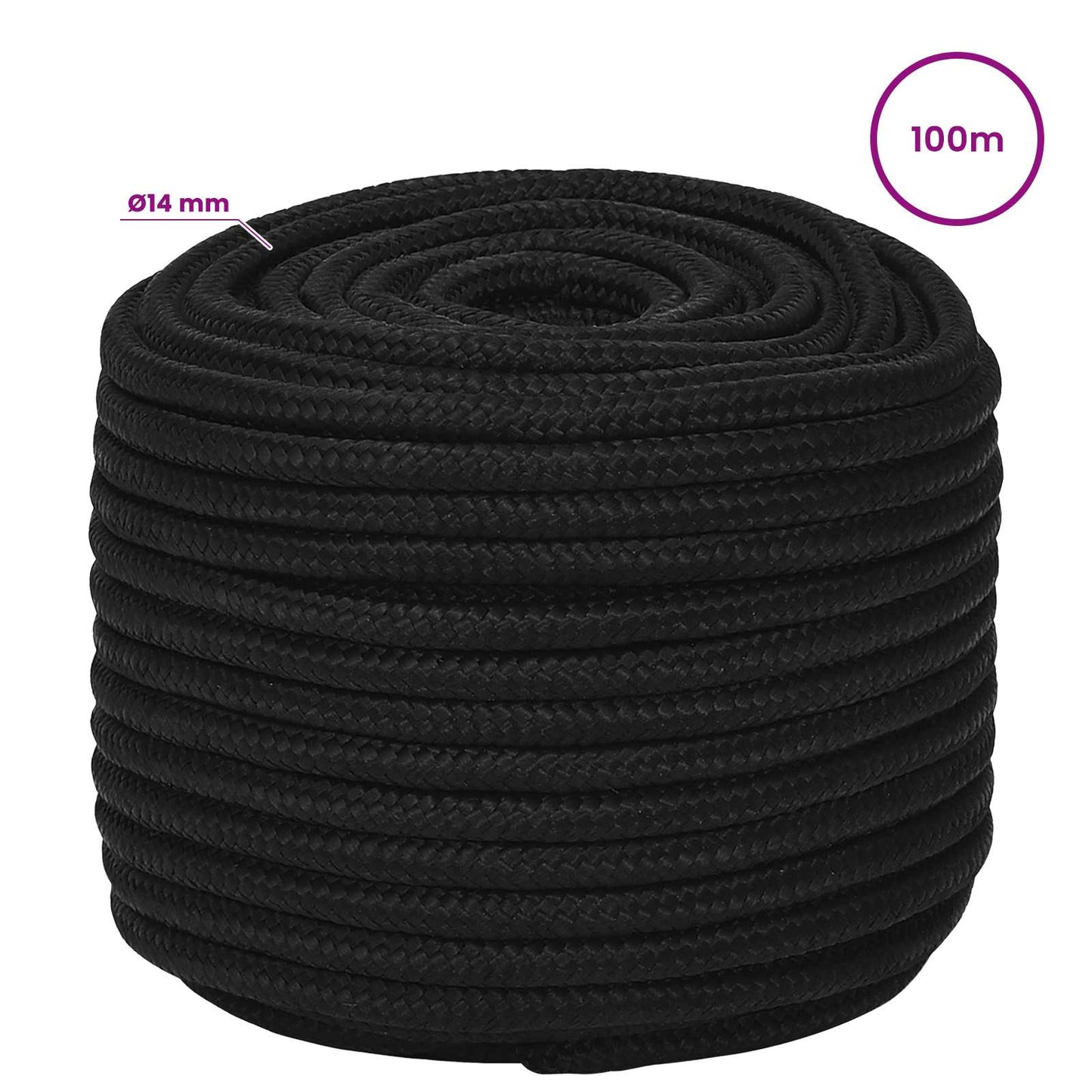 Multipurpose Utility Rope 14 mm 100 m Black Polyester