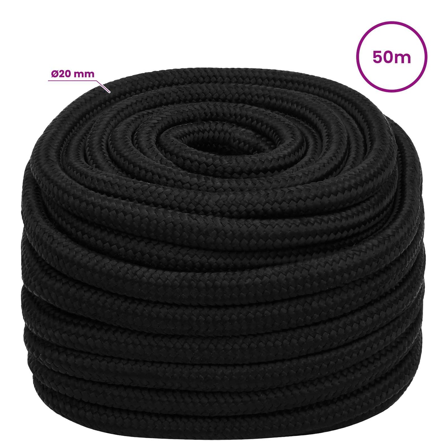 Multipurpose Utility Rope 20 mm 50 m Black Polyester