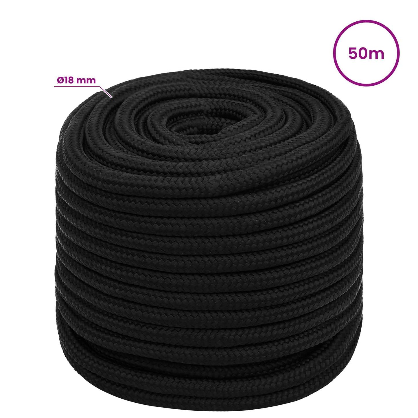 Multipurpose Utility Rope 18 mm 50 m Black Polyester