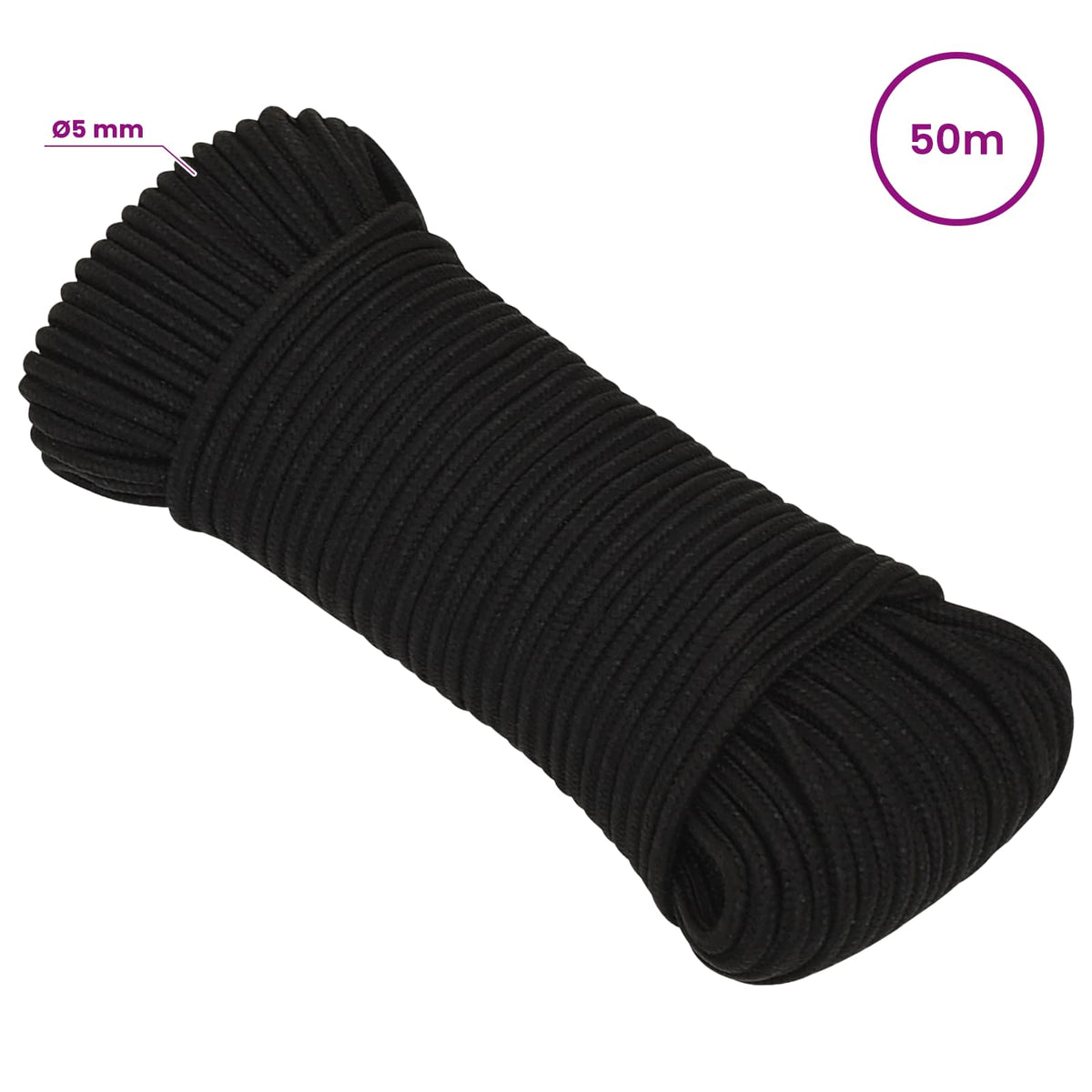Multipurpose Utility Rope 5 mm 50 m Black Polyester