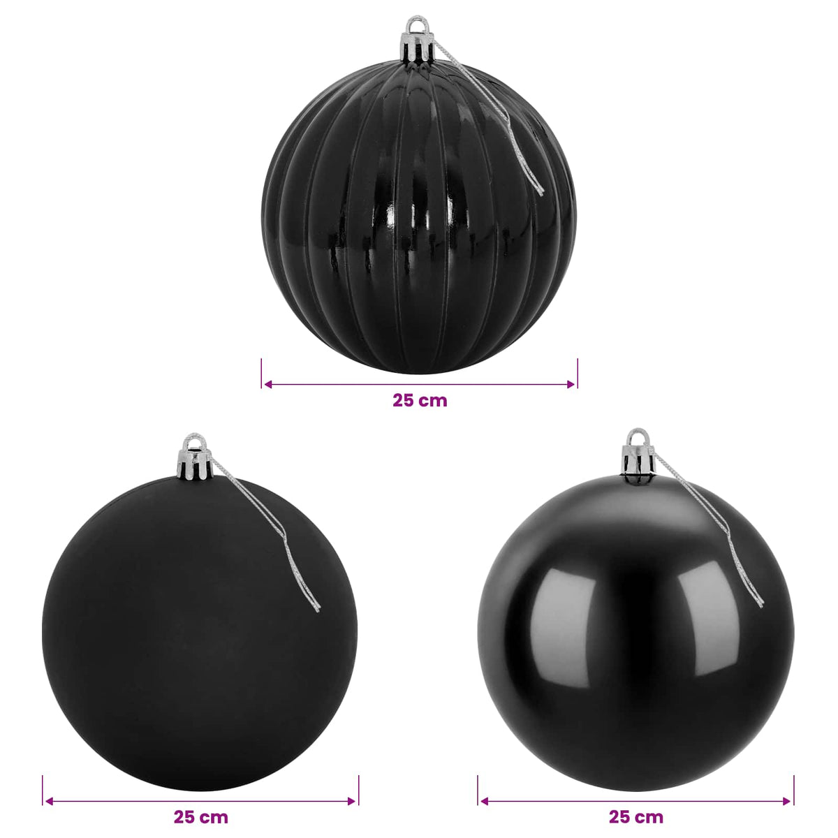 Christmas Ball Set XXL 3 pcs Black Ø 25 cm Plastic