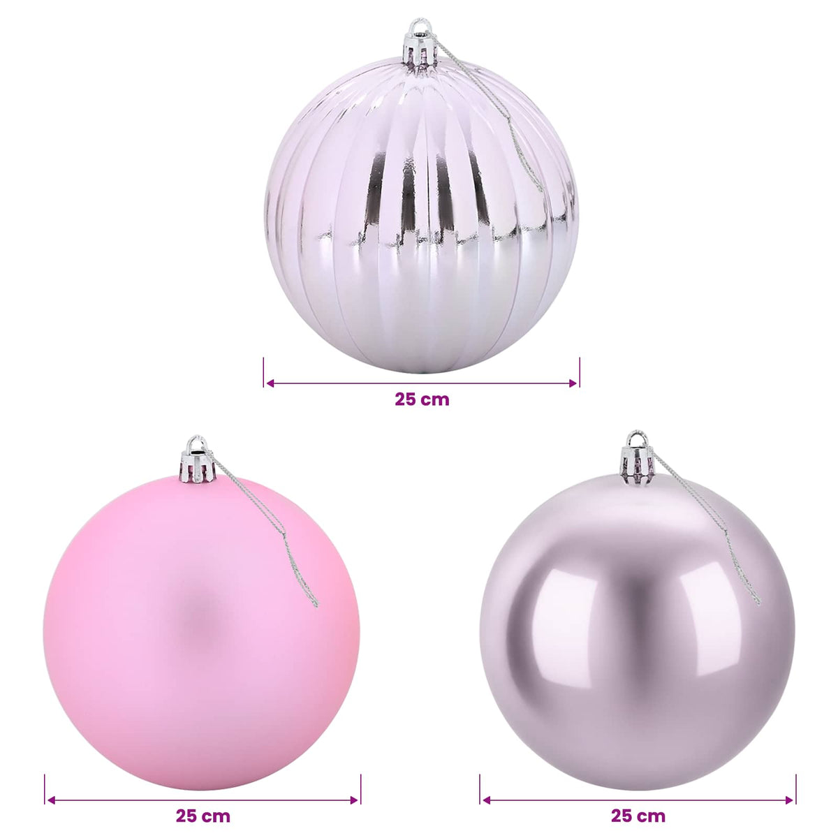 Christmas Ball Set XXL 3 pcs Pink Ø 25 cm Plastic
