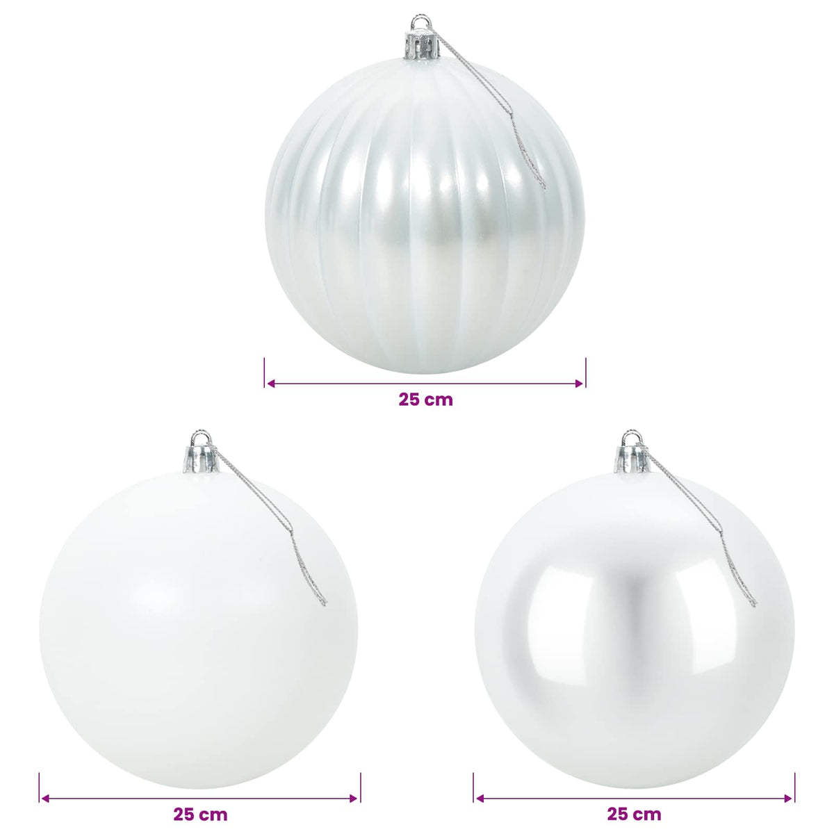 Christmas Ball Set XXL 3 pcs White Ø 25 cm Plastic