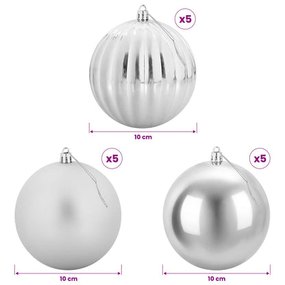 Christmas Ball Set XL 15 pcs Silver Ø 10 cm Plastic