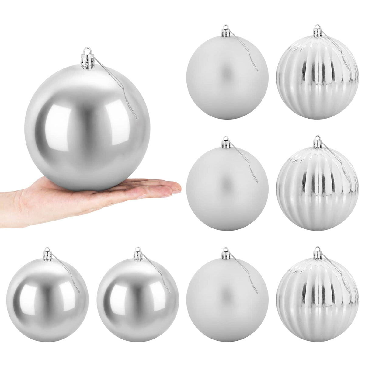Christmas Ball Set XL 9 pcs Silver Ø 15 cm Plastic