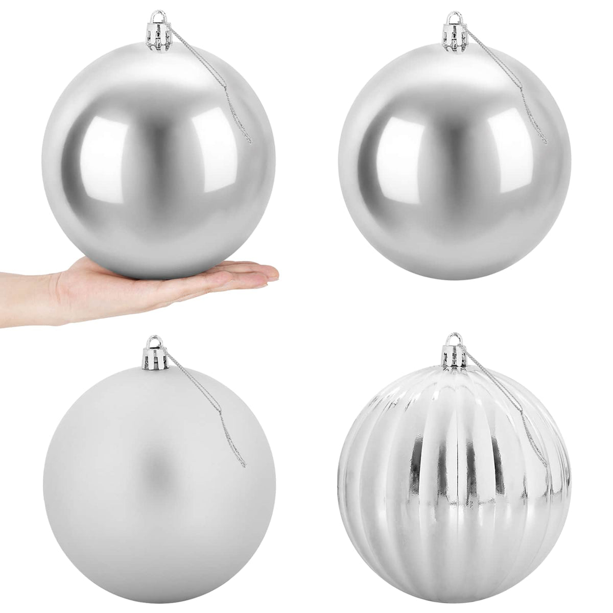 Christmas Ball Set XXL 4 pcs Silver Ø 20 cm Plastic