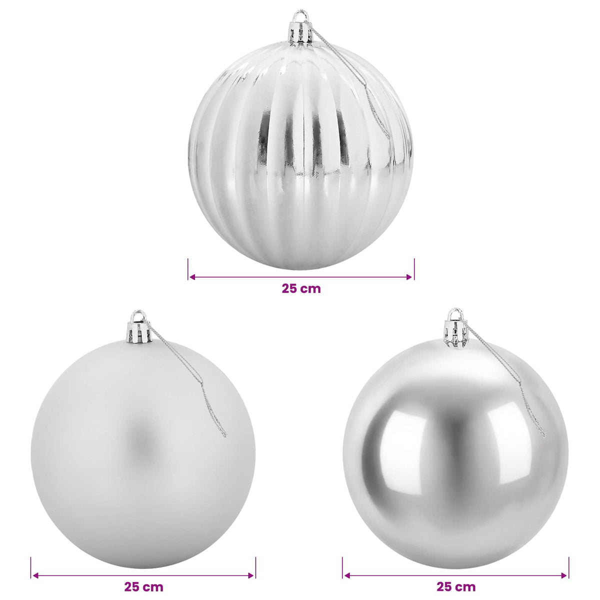 Christmas Ball Set XXL 3 pcs Silver Ø 25 cm Plastic