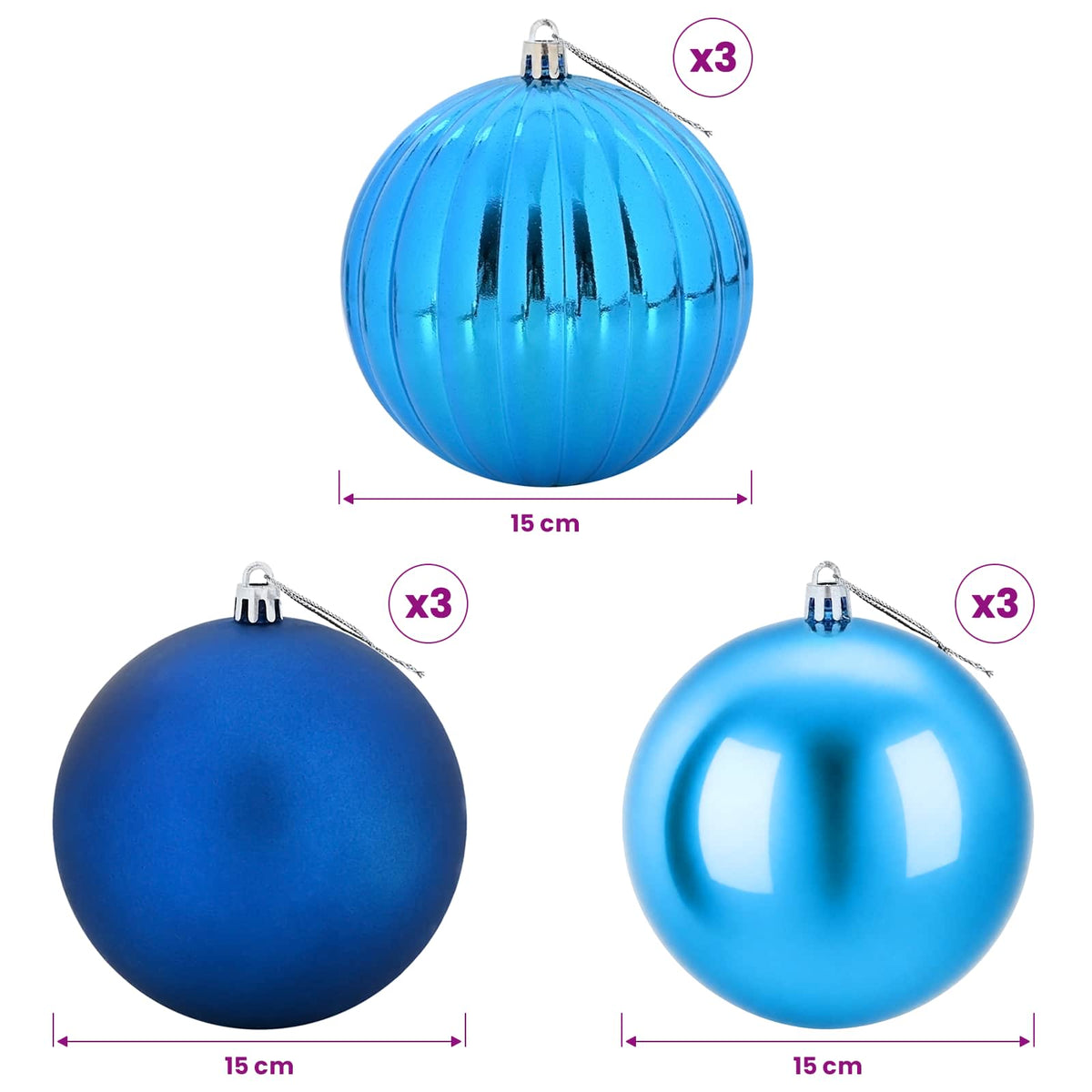 Christmas Ball Set XL 9 pcs Blue Ø 15 cm Plastic