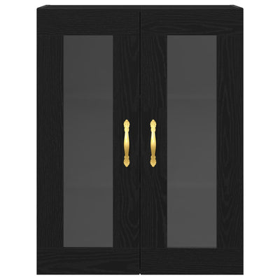 Wall-Mounted Cabinet with Glass Doors Black Oak 69,5x34x90 cm