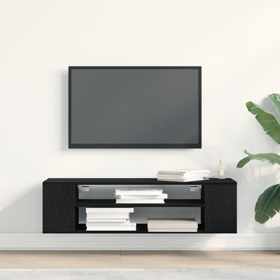 Wall-Mounted TV Cabinet - Black Oak, 100x30x26.5 cm, Engineered Wood