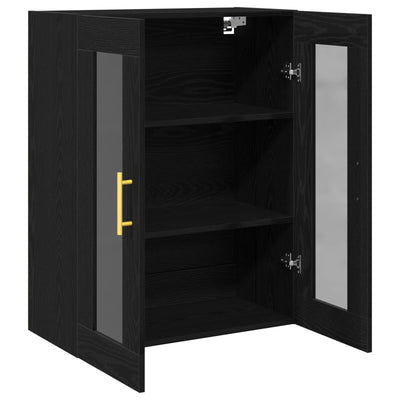 Wall-Mounted Cabinet with Glass Doors Black Oak 69,5x34x90 cm