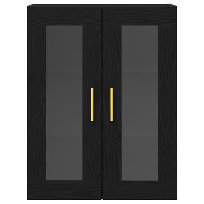 Wall-Mounted Cabinet with Glass Doors Black Oak 69,5x34x90 cm