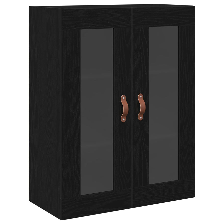 Wall-Mounted Cabinet with Glass Doors Black Oak 69,5x34x90 cm