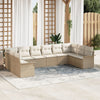 10 Piece Garden Sofa Set with Cushions Beige Poly Rattan