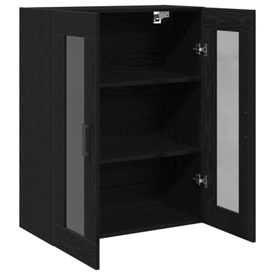 Wall-Mounted Cabinet with Glass Doors Black Oak 69,5x34x90 cm