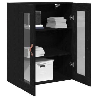 Wall-Mounted Cabinet with Glass Doors Black Oak 69,5x34x90 cm
