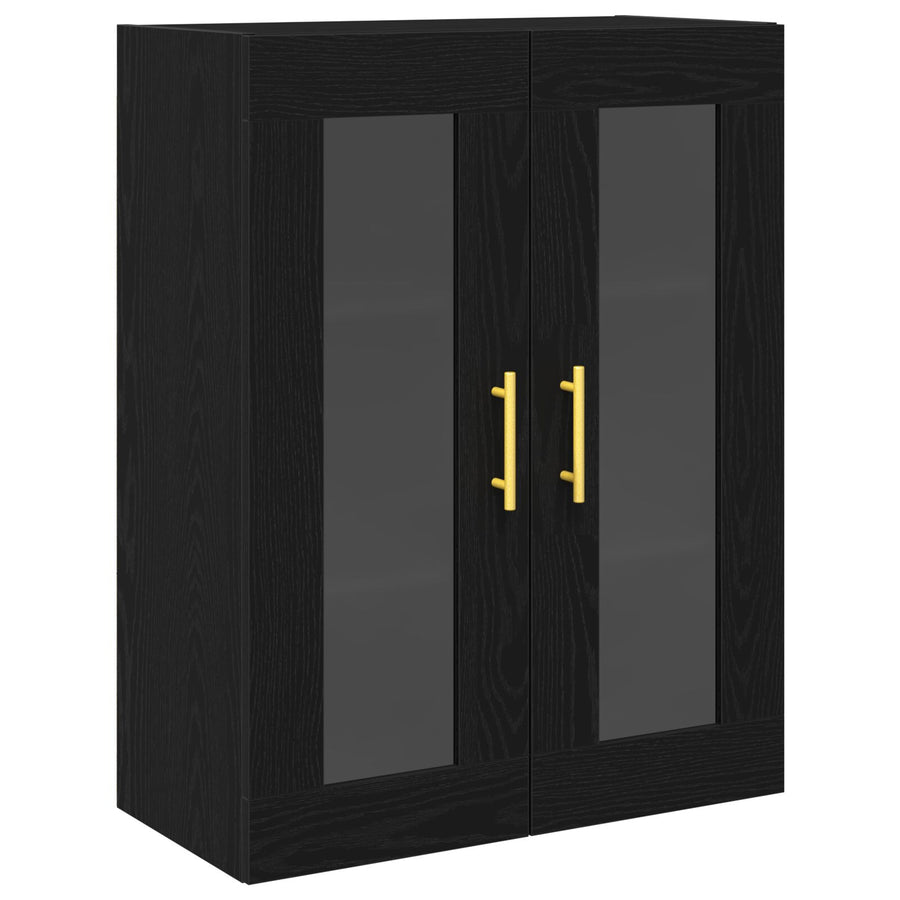 Wall-Mounted Cabinet with Glass Doors Black Oak 69,5x34x90 cm