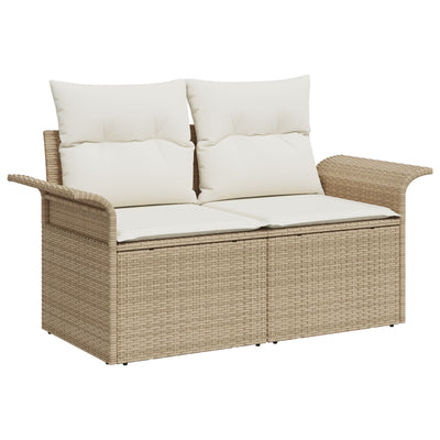 10 Piece Garden Sofa Set with Cushions Beige Poly Rattan
