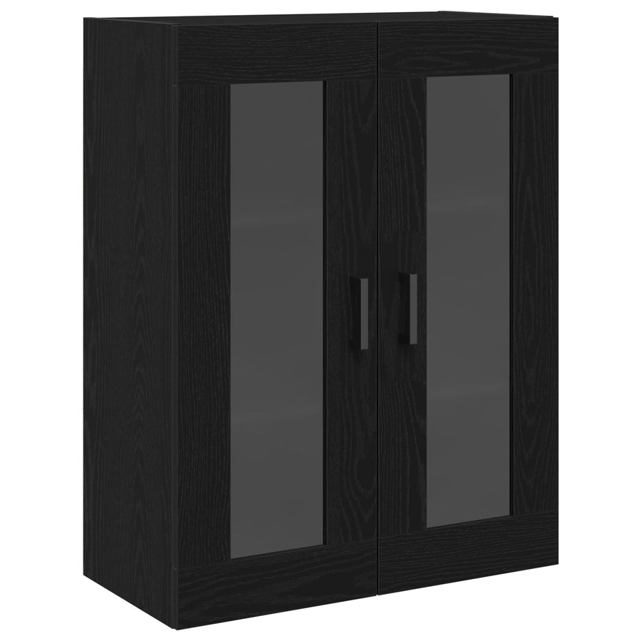 Wall-Mounted Cabinet with Glass Doors Black Oak 69,5x34x90 cm