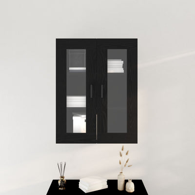 Wall-Mounted Cabinet with Glass Doors Black Oak 69,5x34x90 cm