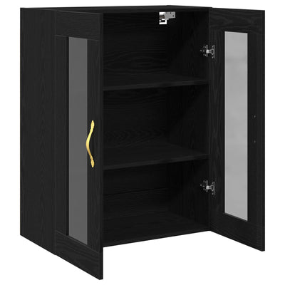 Wall-Mounted Cabinet with Glass Doors Black Oak 69,5x34x90 cm