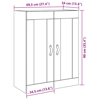 Wall-Mounted Cabinet with Glass Doors Black Oak 69,5x34x90 cm