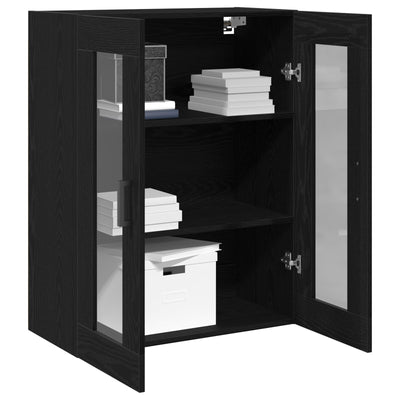 Wall-Mounted Cabinet with Glass Doors Black Oak 69,5x34x90 cm