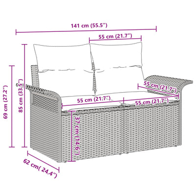 10 Piece Garden Sofa Set with Cushions Beige Poly Rattan