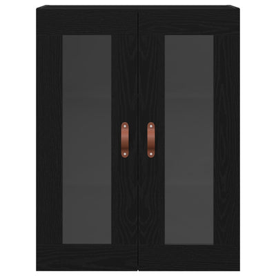 Wall-Mounted Cabinet with Glass Doors Black Oak 69,5x34x90 cm