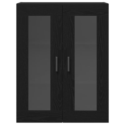 Wall-Mounted Cabinet with Glass Doors Black Oak 69,5x34x90 cm
