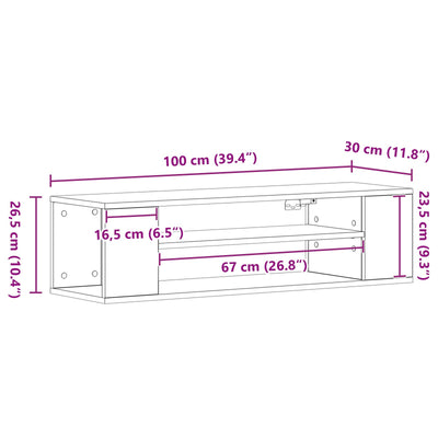 Wall-Mounted TV Cabinet - Black Oak, 100x30x26.5 cm, Engineered Wood