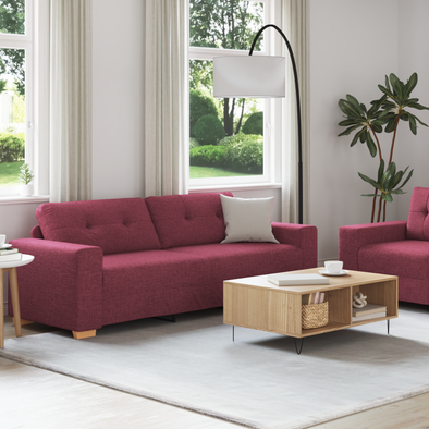 2 Piece Sofa Set with Cushions Wine Red Fabric