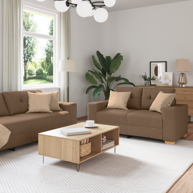 2 Piece Sofa Set with Cushions Brown Fabric