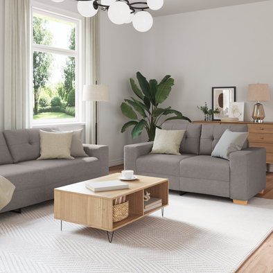 2 Piece Sofa Set with Cushions Taupe Fabric