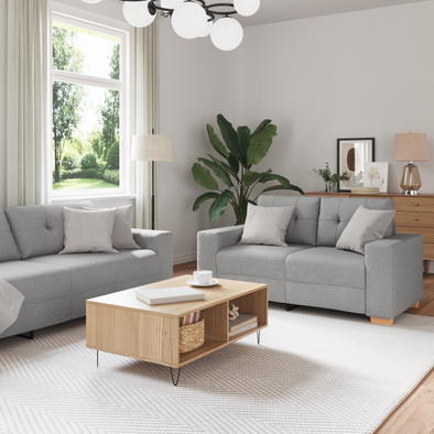 2 Piece Sofa Set with Cushions Cloud Grey Fabric