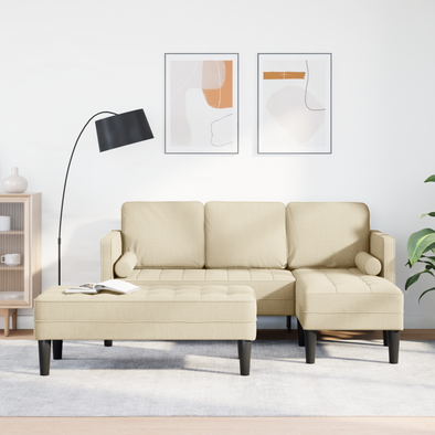 2 Piece Sofa Set with Cushions Cream Fabric