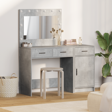 2-Piece Dressing Table Set with LED in Concrete Grey Made from Engineered Wood